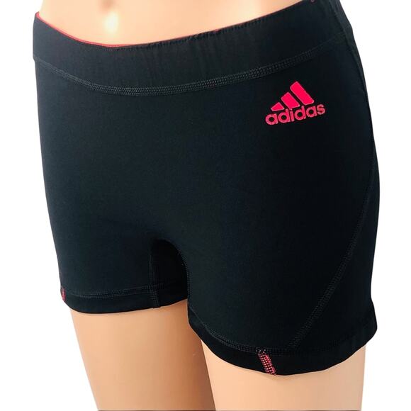 Adidas Black Stripe Activewear Running Shorts Pink Logo and Top Stitching - Picture 13 of 16